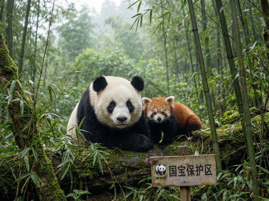 小马拉大车国宝视频 大熊猫与小熊猫同框写真视频